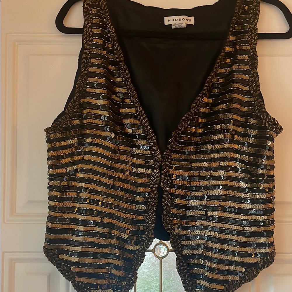 Hudson’s Vintage Sequin Vest in Black and Gold